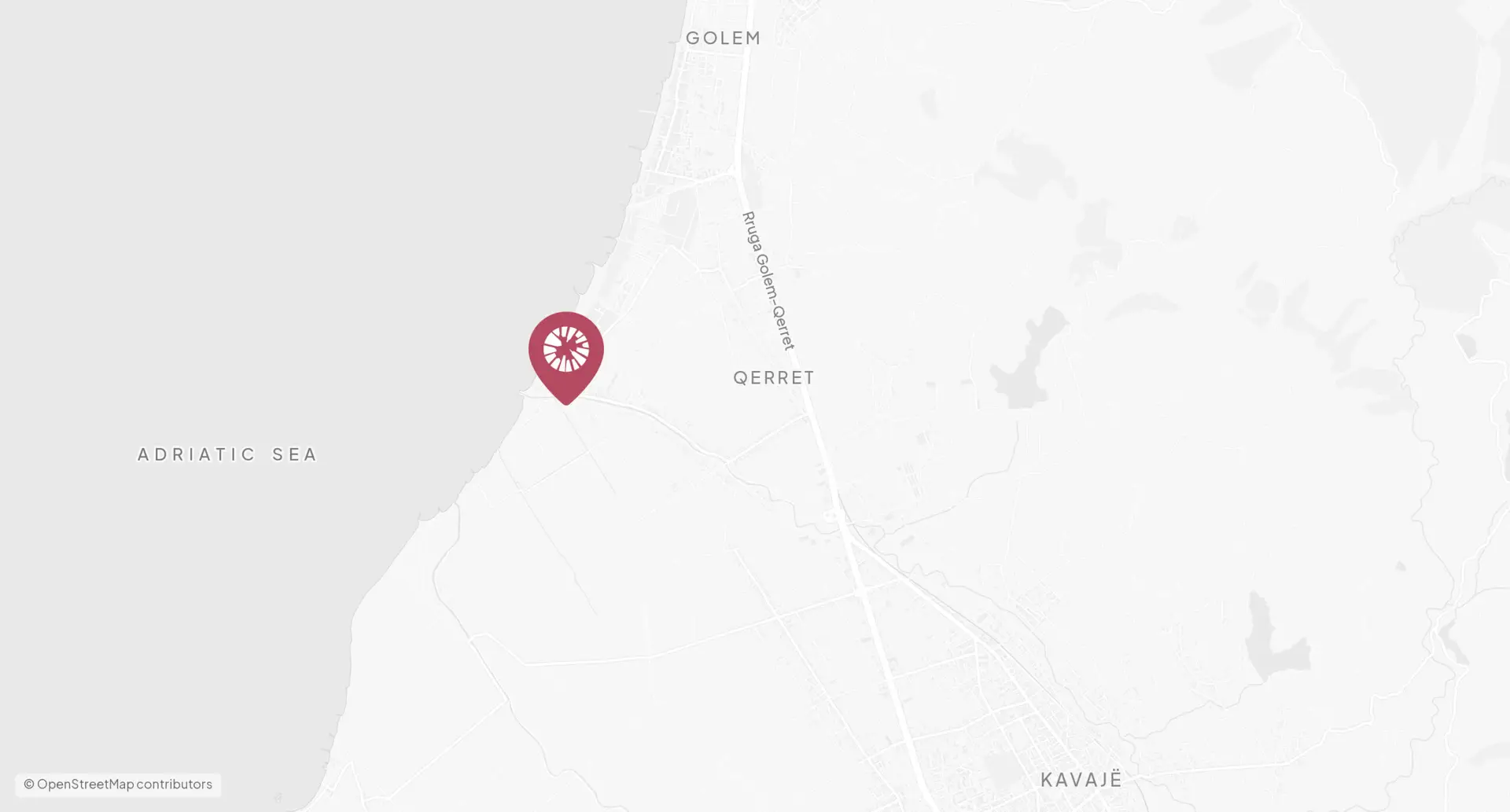 Map of the Adriatic coast at Qerret, with the Narea site marked