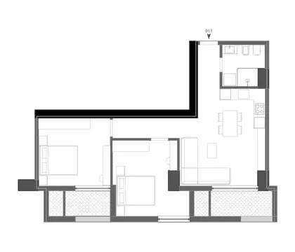 Typical layout of a Narea 2+1 apartment