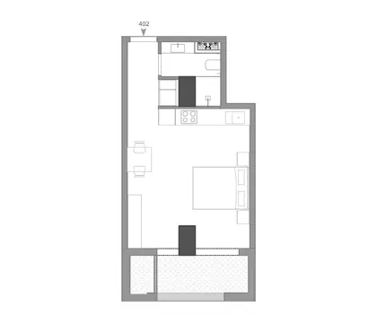 Typical layout of a Narea studio apartment