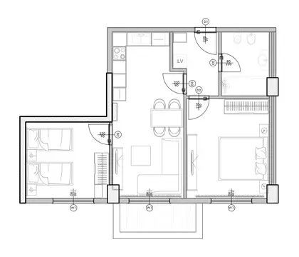 Typical layout of a Palm Paradise 2+1 apartment
